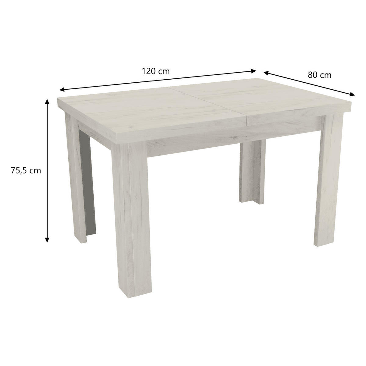 ESSTISCH ausziehbar 120-160 x 80 x 75,5 cm Kraft Weiß - Weiß, Holzwerkstoff (80/120/75.5cm) - Koseto