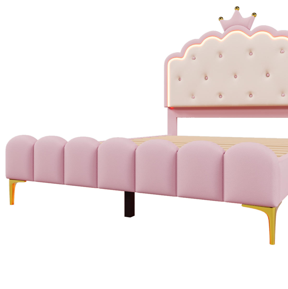 POLSTERBETT 140/200 cm Rosa aus PU mit Lattenrost und Ambientelicht - Rosa, Kunststoff (140/200cm) - OKMYHOME