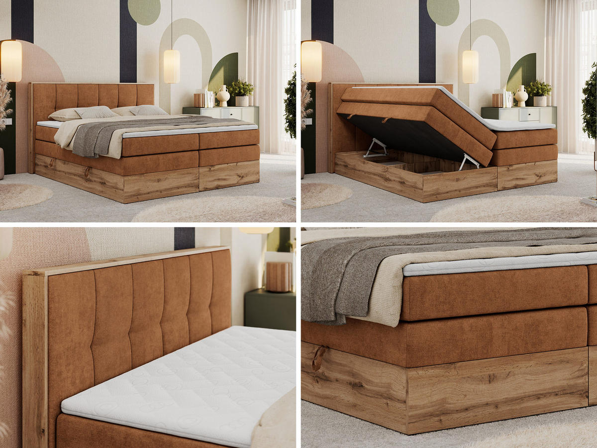 BOXSPRINGBETT ALBERO 1 KING 180/200 Orange Strukture - H3 - Orange, Holz/Textil (180/200cm) - MKS