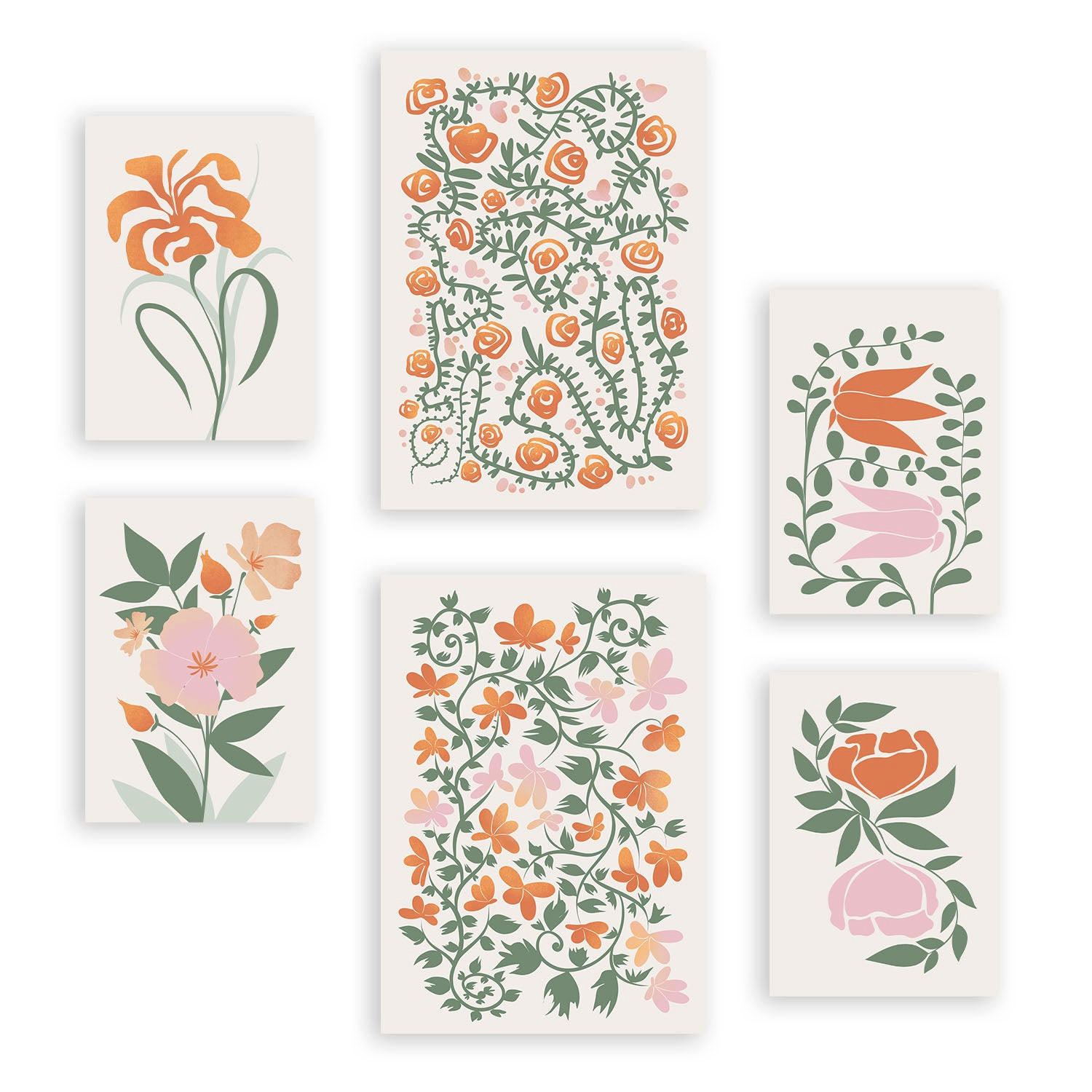 POSTER Set Mit 6 Fustige Blume In Blume Zusammenfassung Ästhetische Dekorative Gemälde Für Ihr Wohnzimmer, Schlafzimmer, Zuhause A3 & A4 Rahmenlos - Klar, Papier (29/3cm) - Nacnic