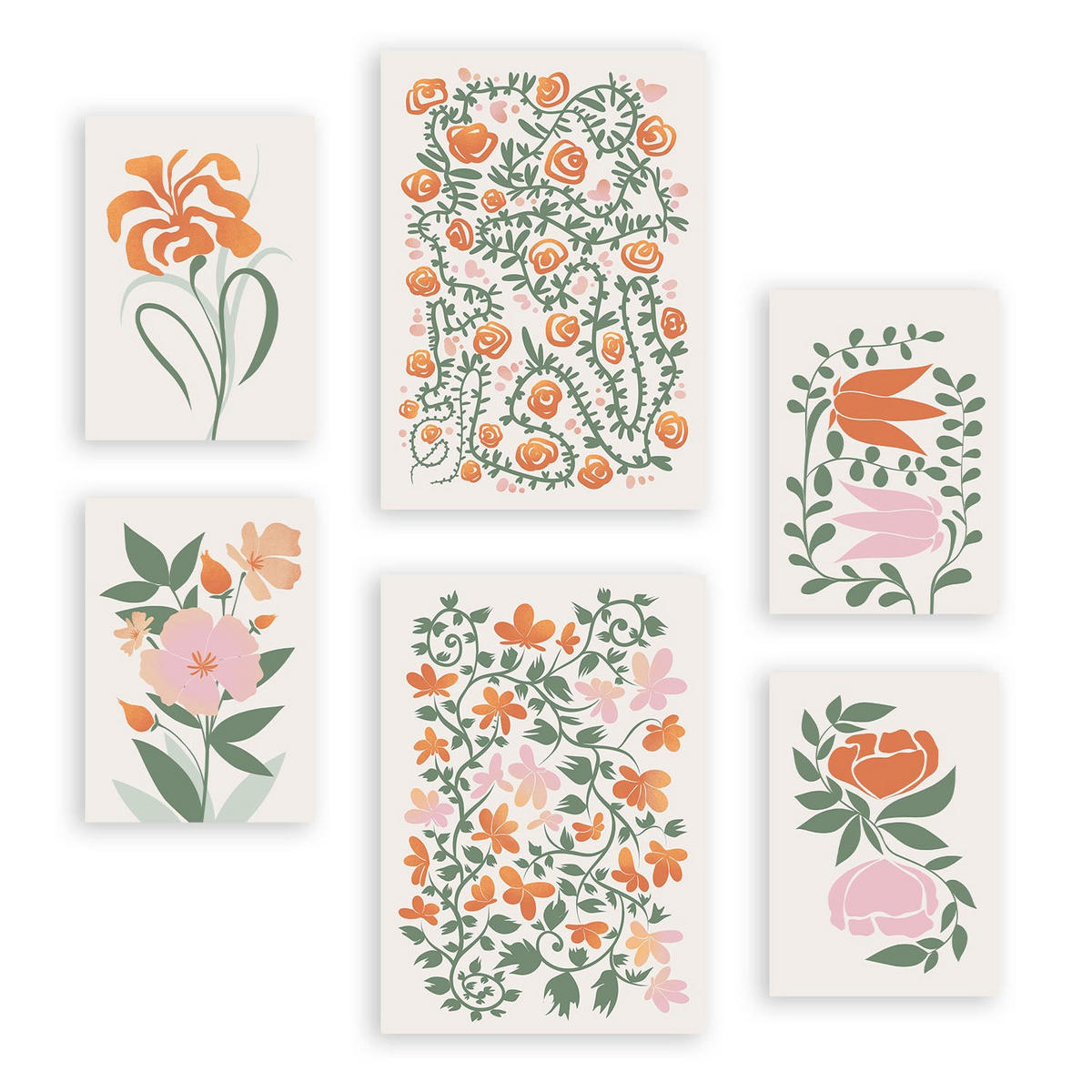 POSTER Set Mit 6 Fustige Blume In Blume Zusammenfassung Ästhetische Dekorative Gemälde Für Ihr Wohnzimmer, Schlafzimmer, Zuhause A3 & A4 Rahmenlos - Klar, Papier (29/3cm) - Nacnic