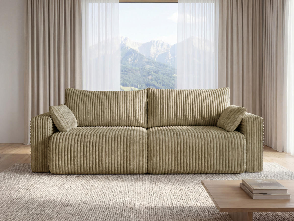SOFA Kola mit Bettkasten und Schlaffunktion, Cordstoff - Beige, Holzwerkstoff (244/85/95cm) - 4ALL HOME