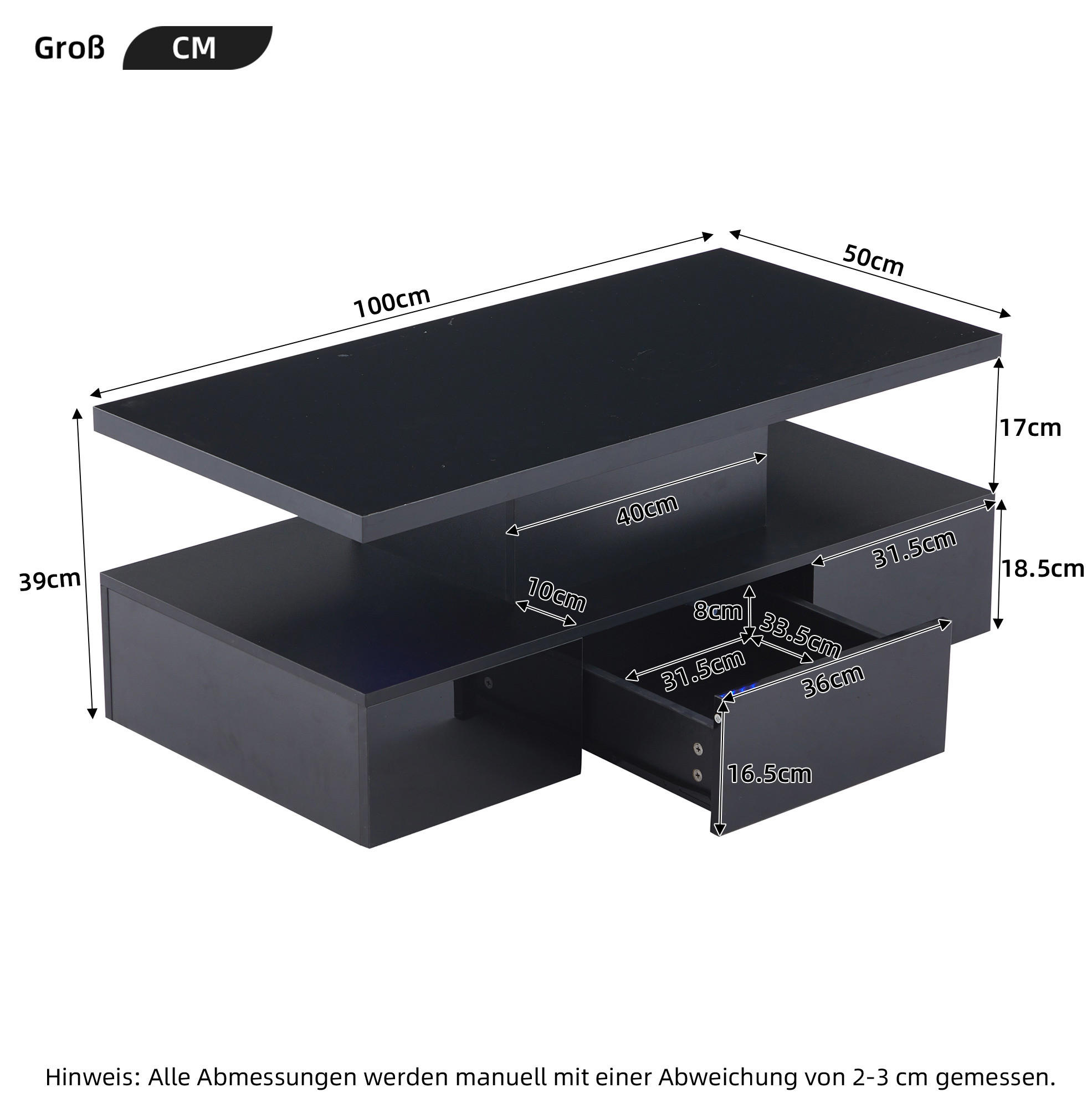 Okwish Couchtisch Schwarz 50x39x100 cm