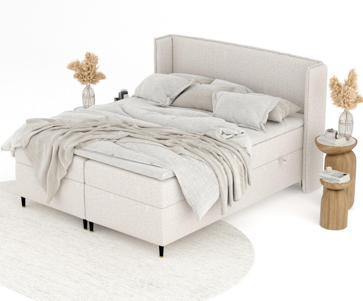 BOXSPRINGBETT Segni Hellbeige 200/200 cm mit Matratze und Topper - Beige/Schwarz, Holz/Holzwerkstoff (200/200cm) - Maison de Reve