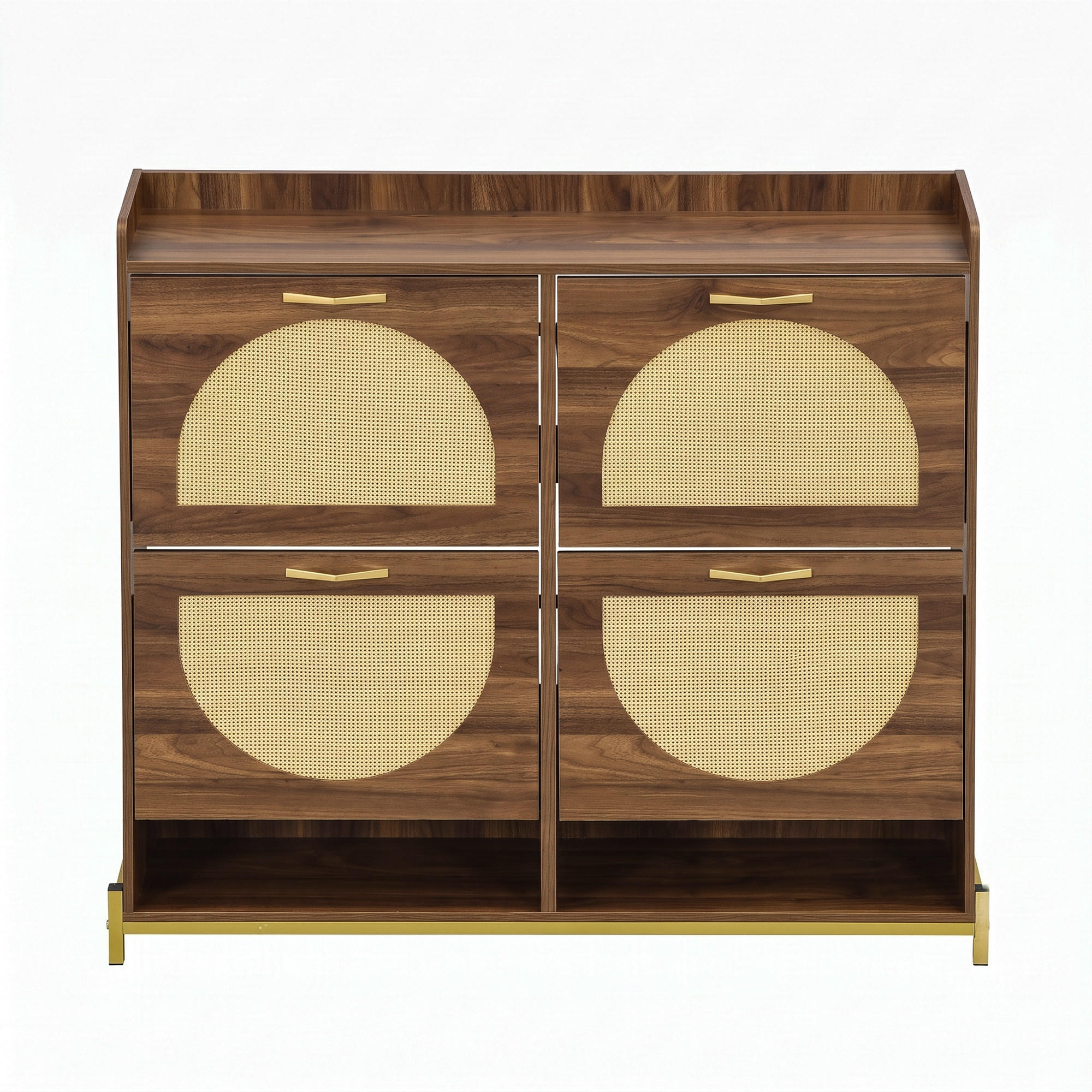 SCHUHSCHRANK Nussbaum 4 Klappen Rattan-Optik & 2 Fächer - Walnussfarben, Holzwerkstoff (108.5/100/24cm) - Urban Meuble
