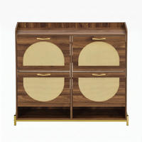 SCHUHSCHRANK Nussbaum 4 Klappen Rattan-Optik & 2 Fächer - Walnussfarben, Holzwerkstoff (108.5/100/24cm) - Urban Meuble