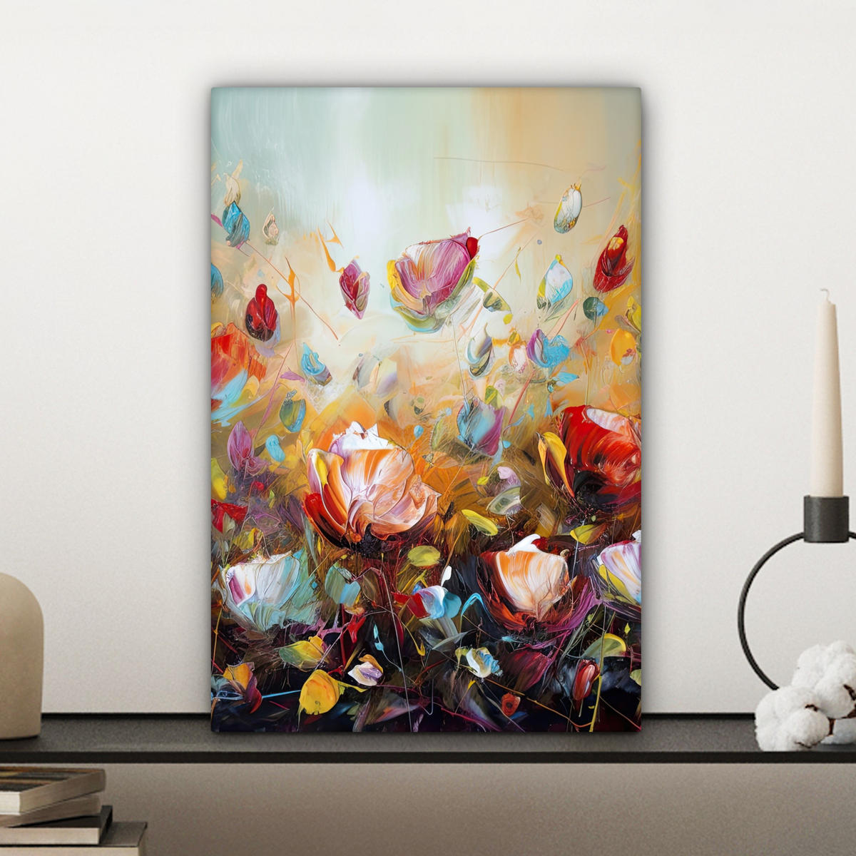 LEINWANDBILD Blumen - Kunst - Natur - Ölgemälde Deko Wohnzimmer 20x30 cm - Multicolor, Textil (20/30cm) - MuchoWow