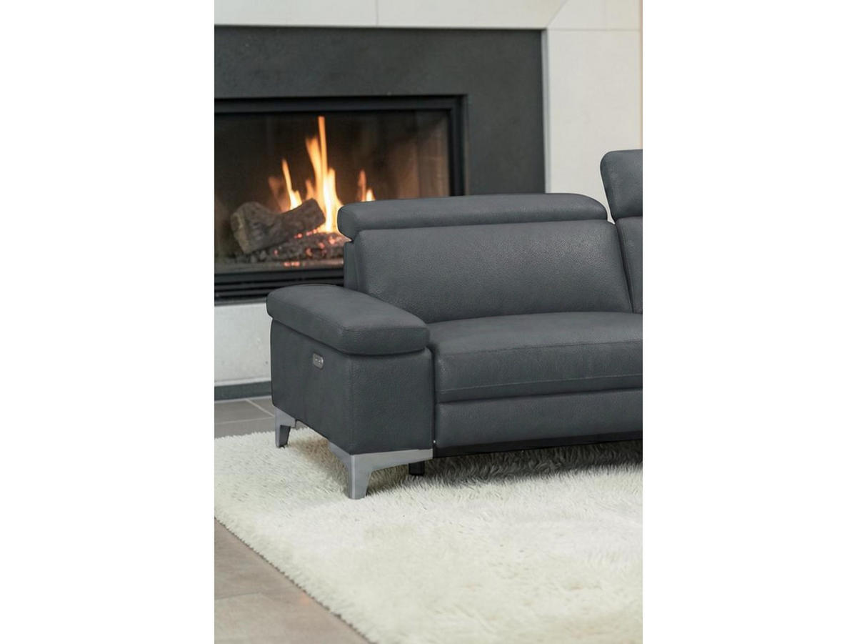 3-SITZER Sofa Talisman Echtleder Anthrazit - Anthrazit, Leder/Metall (216/80/100cm)