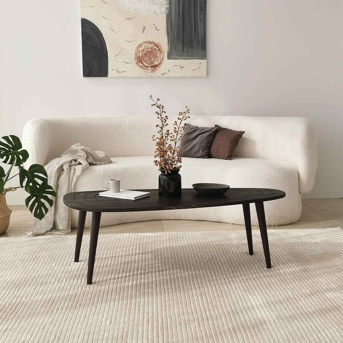 KONFERENČNÍ stolek se zaoblenou deskou, délka 115 cm - SWEET - antracitová, kompozitní dřevo (115/50/38cm) - Calicosy