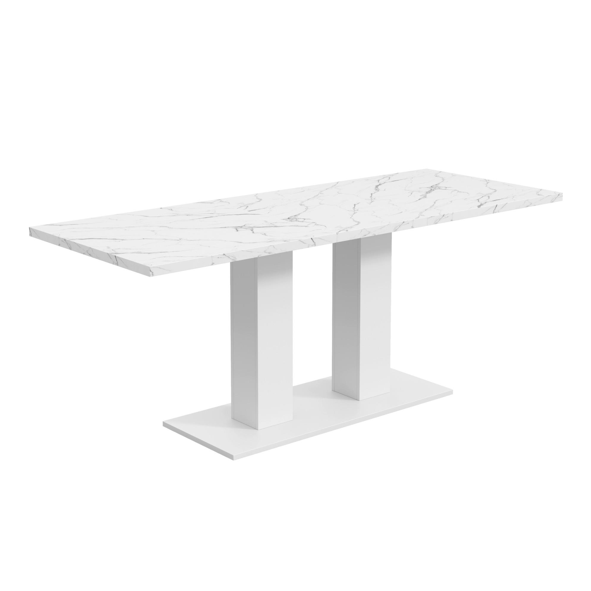 ESSTISCH 140/180/70 cm ausziehbar mit 30 mm starker MDF-Tischplatte und Doppelsäulenfuß, Weiß - Weiß, Holzwerkstoff (180/70/75cm) - Redom