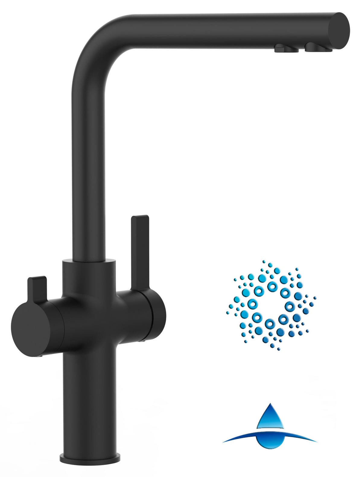 4-WEGE-KÜCHENARMATUR, Schwarz Matt, 360° schwenkbar - Schwarz, Metall (22.4/34.8/22.4cm) - VIZIO