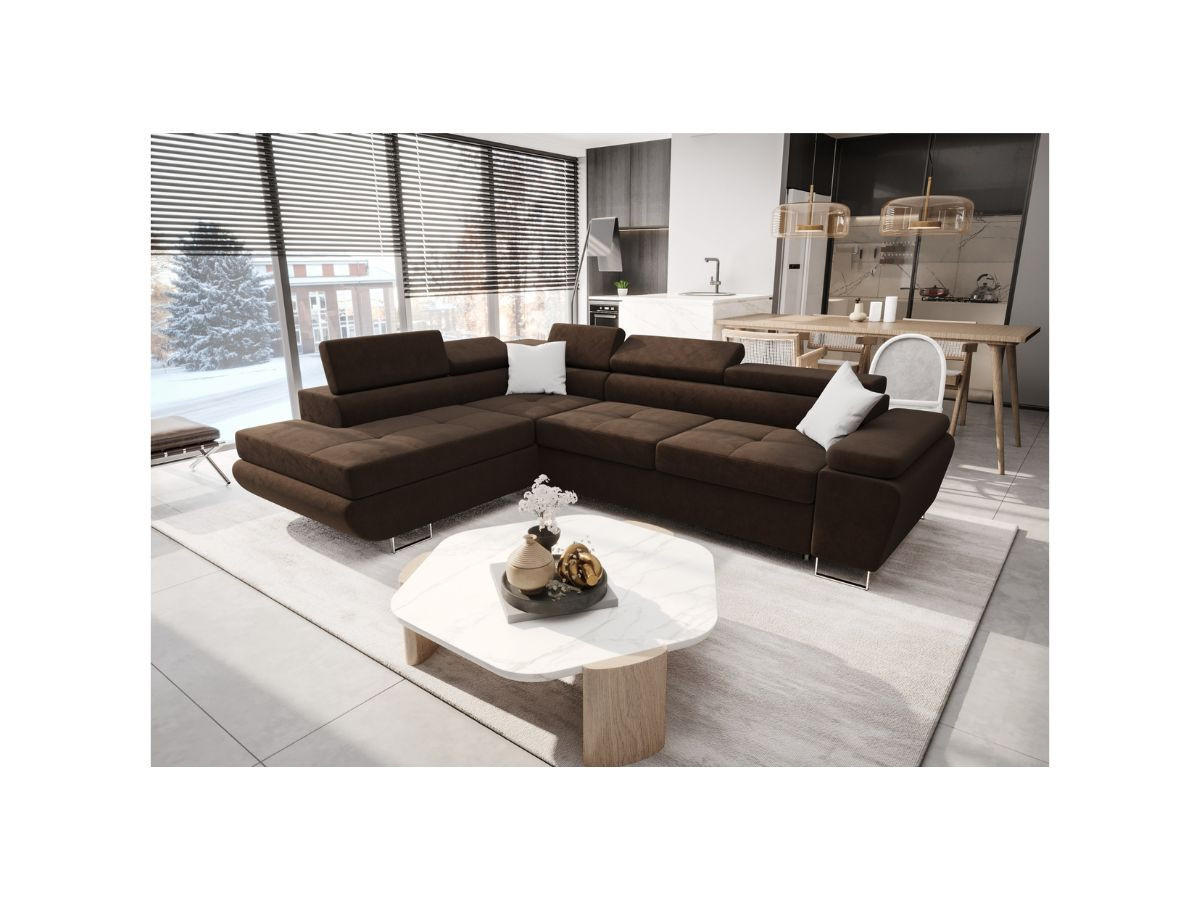 ECKSOFA KONGO RBN04, Eckcouch in L-Form mit Schlaffunktion, Farbe: Dunkelbraun, Velourstoff, Ottomane Links - Dunkelbraun, Textil (272/200cm) - O-Sofa
