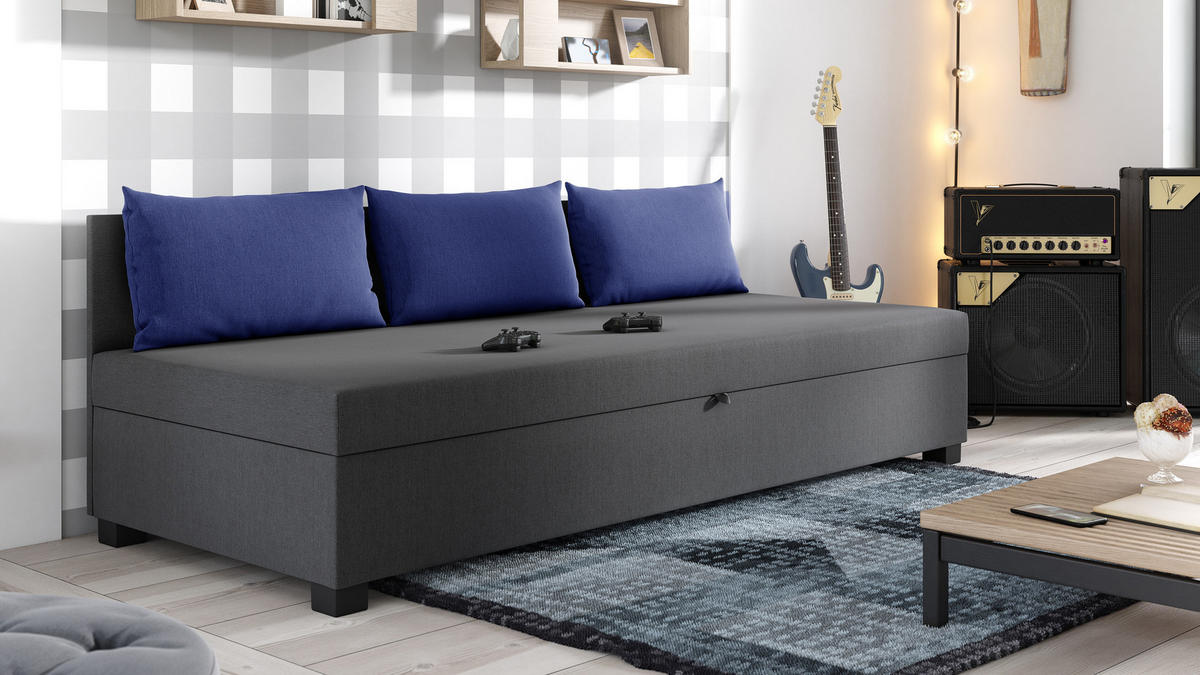 SCHLAFSOFA Misti III - Schwarz/Grau, Holz/Kunststoff (195/66/82cm)