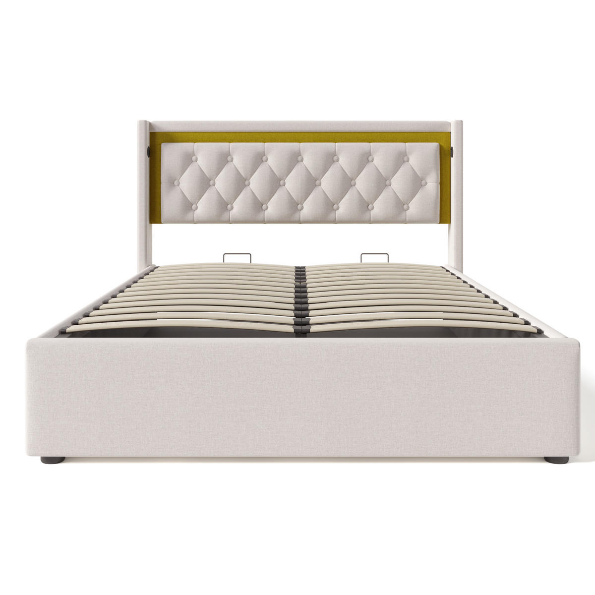 POLSTERBETT 140/200 cm Beige mit LED-Beleuchtung und USB-Typ-C-Ladefunktion - Beige, Textil (140/200cm) - OKWISH