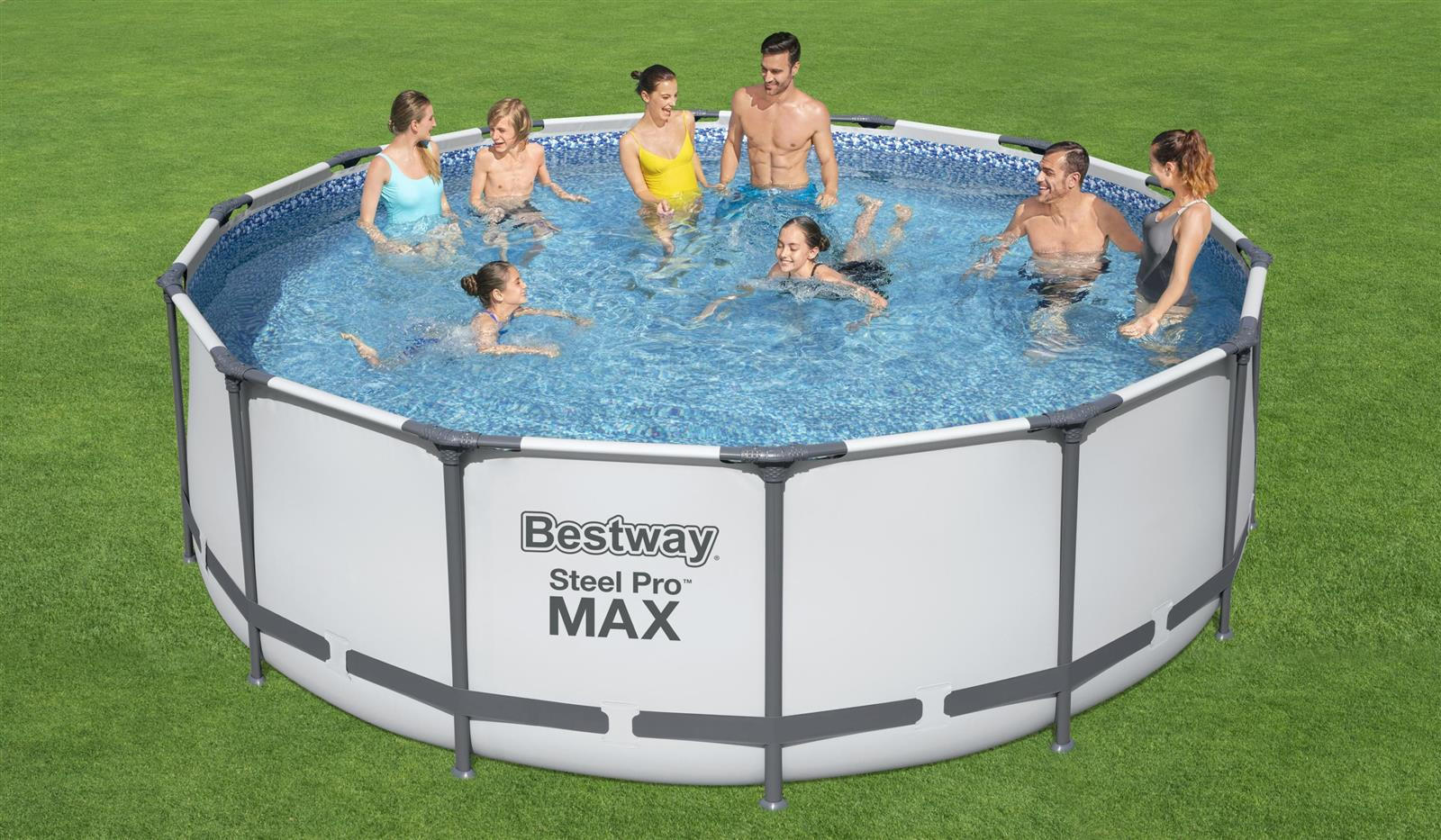 POOL Bestway 5612X Steel Pro MAX Frame Pool Ø 427 x 122 cm in grau Komplett-Set mit Filterpumpe - Grau, Kunststoff/Metall (457/122/457cm)