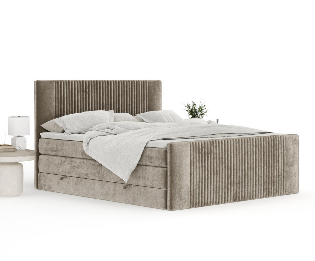 BOXSPRINGBETT Bergamo Beige 200/200 cm - Beige/Schwarz, Holz/Holzwerkstoff (200/200cm) - Maison de Reve