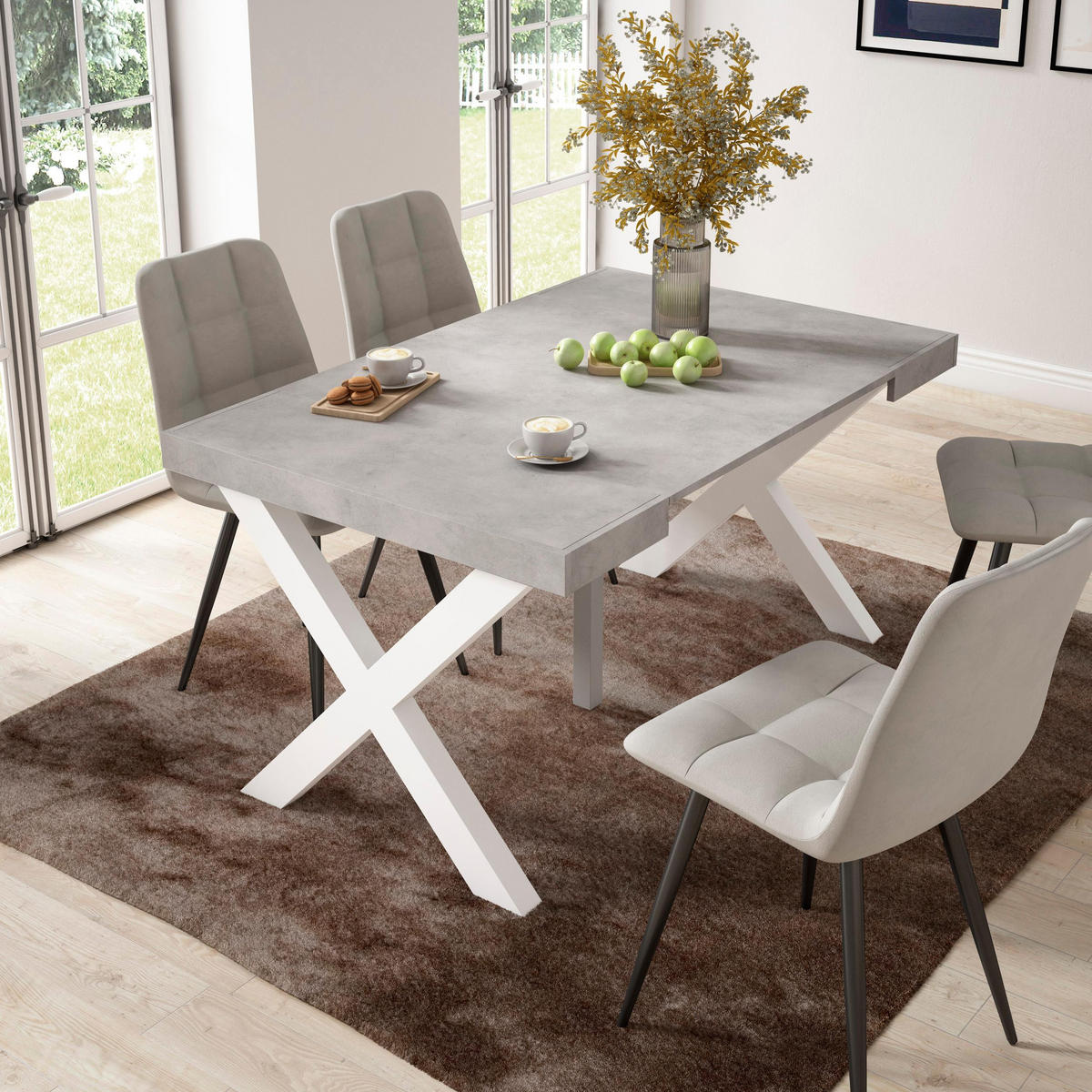 KONSOLENTISCH ausziehbar 58 bis 140cm, für 6 Gäste, zementgrau, 90/58/73cm - Grau, Holzwerkstoff (90/140/73cm) - Skraut Home