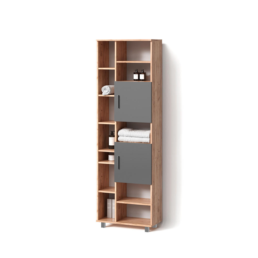 BADSCHRANK Eisak Goldkraft Eiche 60 x 190 cm - Honigeiche/Braun, Holzwerkstoff (60/190/30cm) - Livinity®