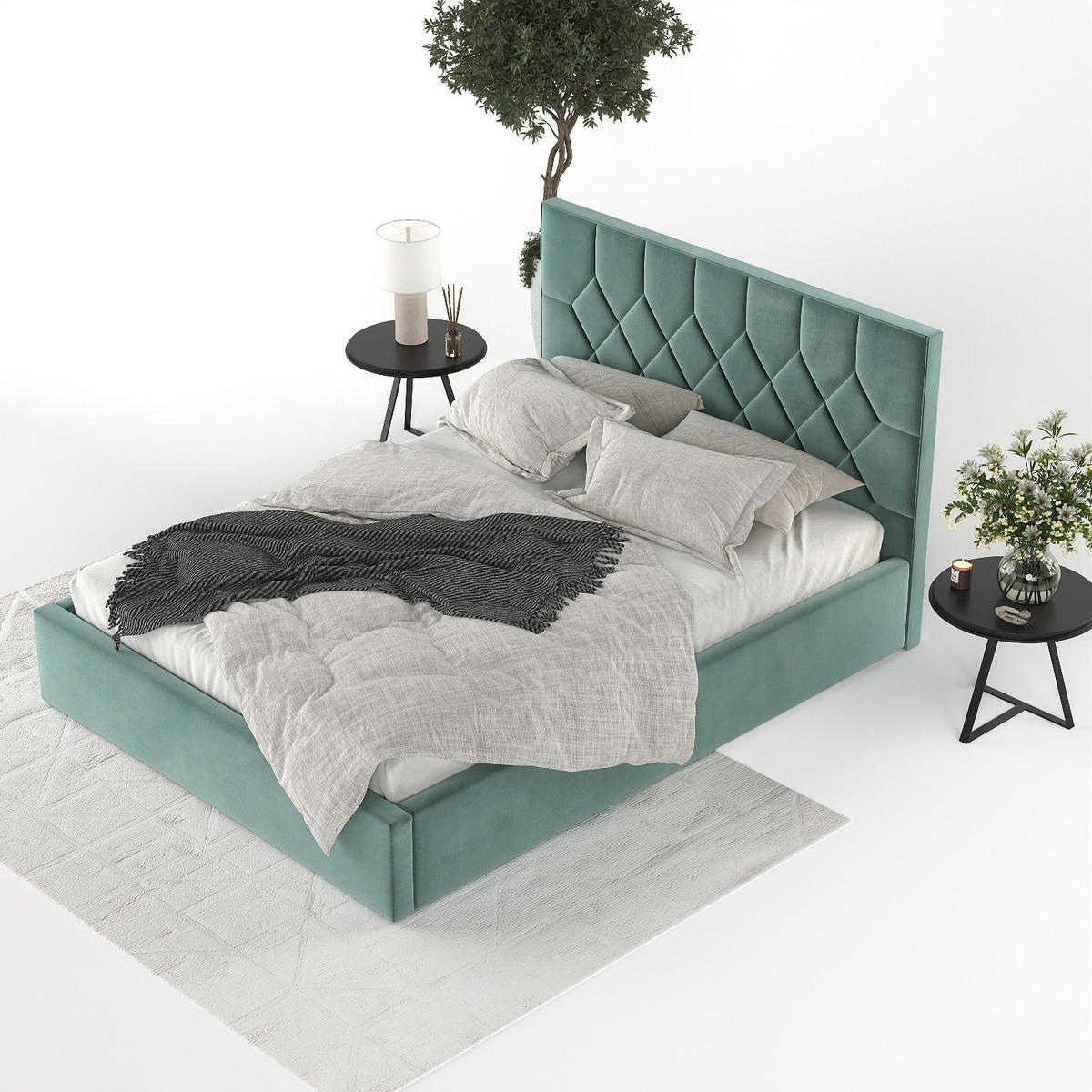 POLSTERBETT Brisa 180/200 cm Türkis im Kronos Stoff - Türkis/Schwarz, Holz/Holzwerkstoff (180/200cm) - AltaBeds