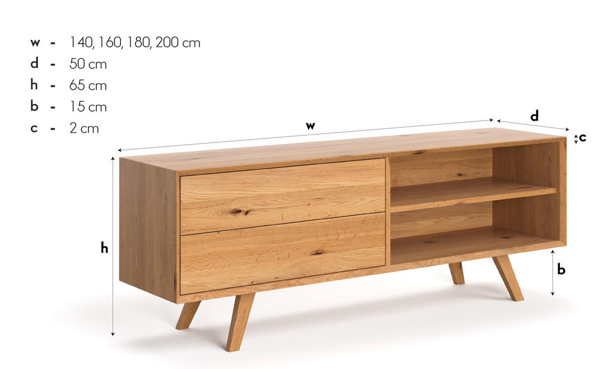 TV-SCHRANK Spectra aus massivem Eichenholz 140 cm - Eichefarben/Naturfarben, Holz (140/65/50cm) - Danzz