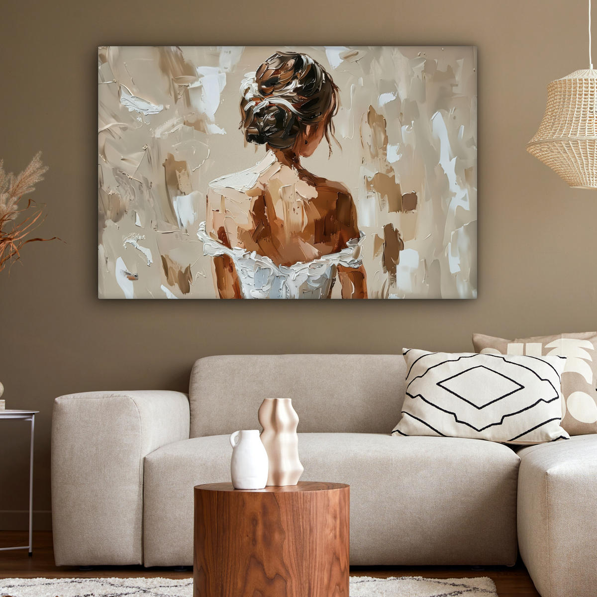 LEINWANDBILD - Frau - Farbe - Abstrakt - Beige - Modern - 120x80 - Kunstdruck - Sandfarben, Textil (120/80cm) - MuchoWow