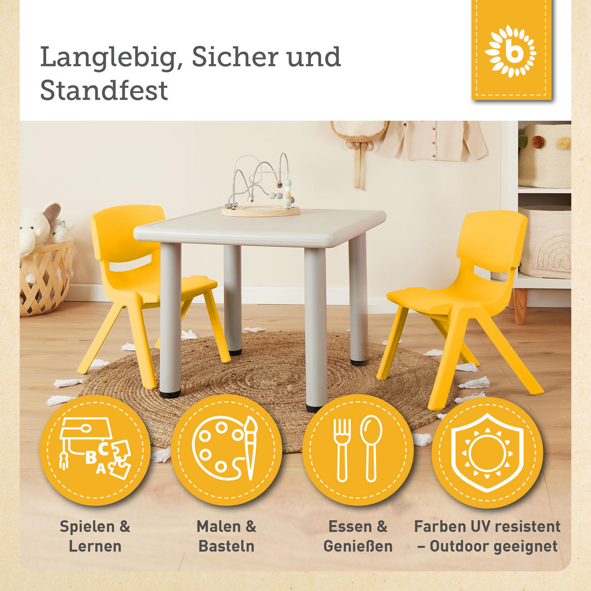 KINDERSTUHL bis 80 kg belastbar - ab 12 - Gelb, Kunststoff (34/51.5/36cm) - Bieco Spielwaren
