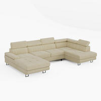 WOHNLANDSCHAFT MARRY Rechts Creme Velours-Stoff mit Schlaffunktion und zwei Bettkästen - Creme, Holz/Metall (335/90/190cm) - Barchello