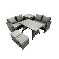 GARTENMÖBELSET mit ESSTISCH,HOCHLEHNER-SOFA Polyrattan Dunkelgrauer Mix 6-Sitzer - Dunkelgrau/Grau, Glas/Kunststoff - Fimous
