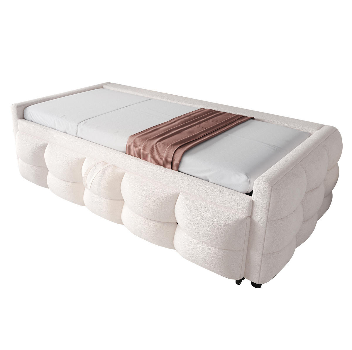 TAPECIRANI krevet na razvlačenje 90/180x190 cm bež od teddy tkanine s letvičastom podnicom - bež, tekstil (90/190cm) - OKWISH
