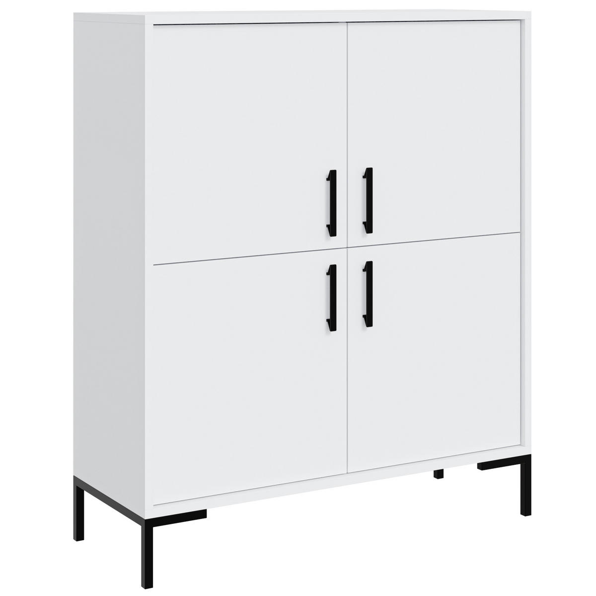 KOMODA Selena se 4 dvířky, kovové nohy, tiché dovírání, bílá, 100 cm - bílá/černá, kov/kompozitní dřevo (101/113/40cm) - Beautysofa