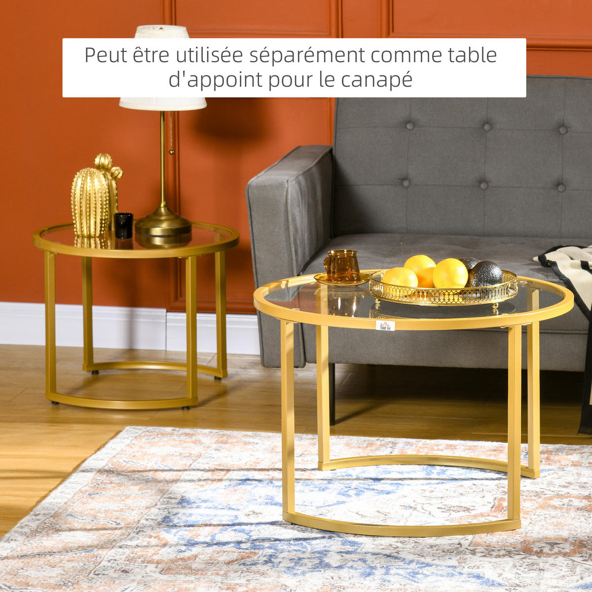 COUCHTISCH DE-15751 2er-Set nestbar mit Glasplatten Gold - Goldfarben, Metall (70/70/47.5cm) - ComfortXL