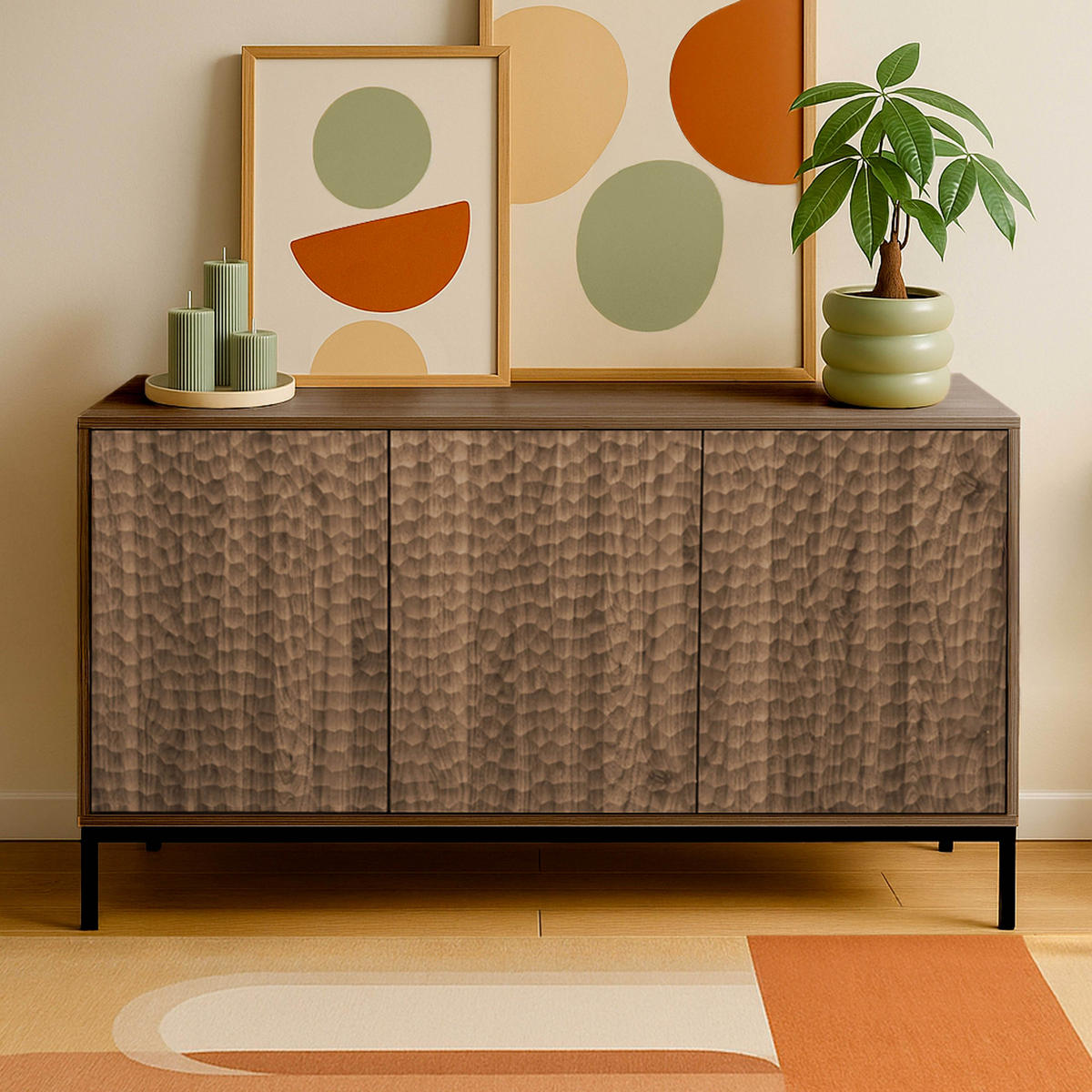 SIDEBOARD, dunkles Holzeffekt - Braun, Holz (40/85/147cm) - Oviala