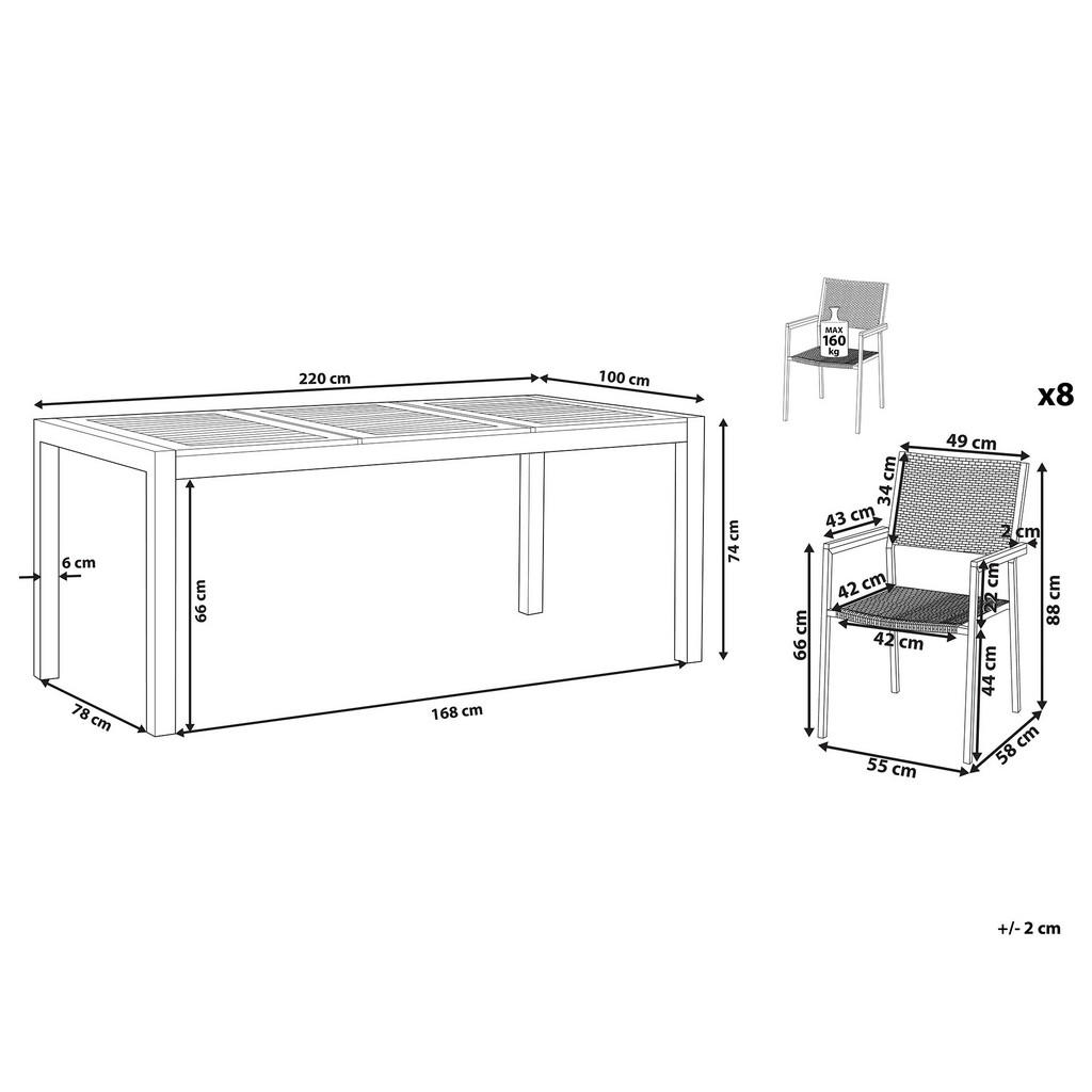 Thumbnail - Beliani Gartenmöbel-Set, Hellbraun, Schwarz, Silber, Holz, 8-Sitzer, Gartenmöbel, Gartenmöbel-Sets