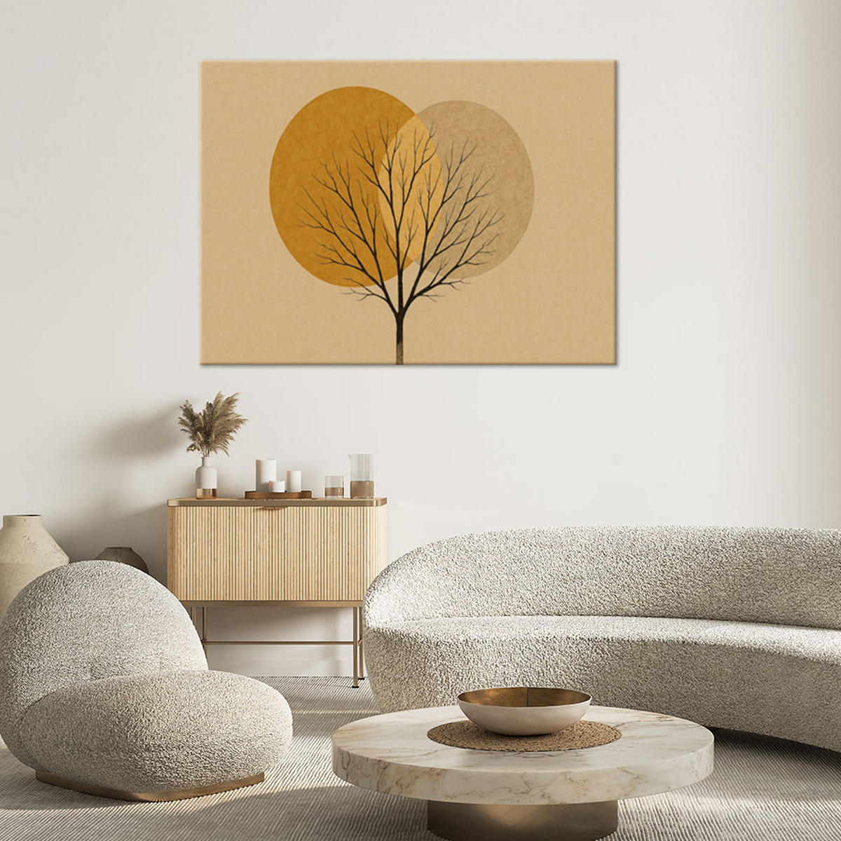 LEINWANDBILD Japandi Baum Abstraktion 120x80cm - Beige, Textil (120/80cm) - Feeby