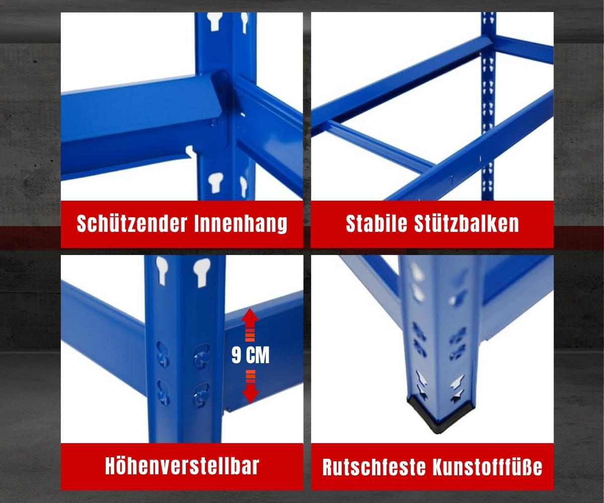 REIFENREGAL Tiger XL 200x180x45 cm 300 kg Fachlast bis zu 21 Reifen auf 3 Ebenen Blau - Blau, Metall (180/200/45cm) - PROREGAL
