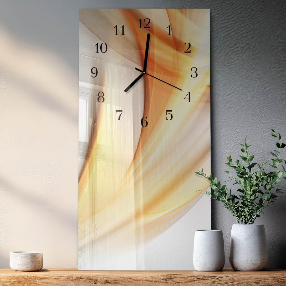 WANDUHR 60x30 cm - Orchidee - Orange, Glas (30/60/0.4cm) - TULUP