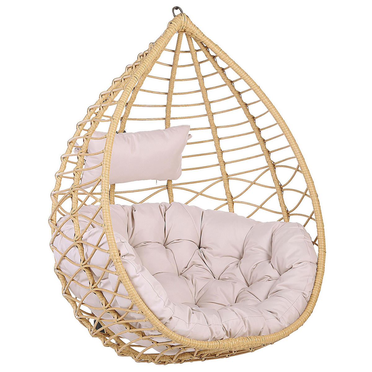 HÄNGESESSEL PE Rattan natürlich/beige mit Sitzkissen 97 cm Arsita - Beige/Naturfarben, Kunststoff (100/121/97cm) - Beliani