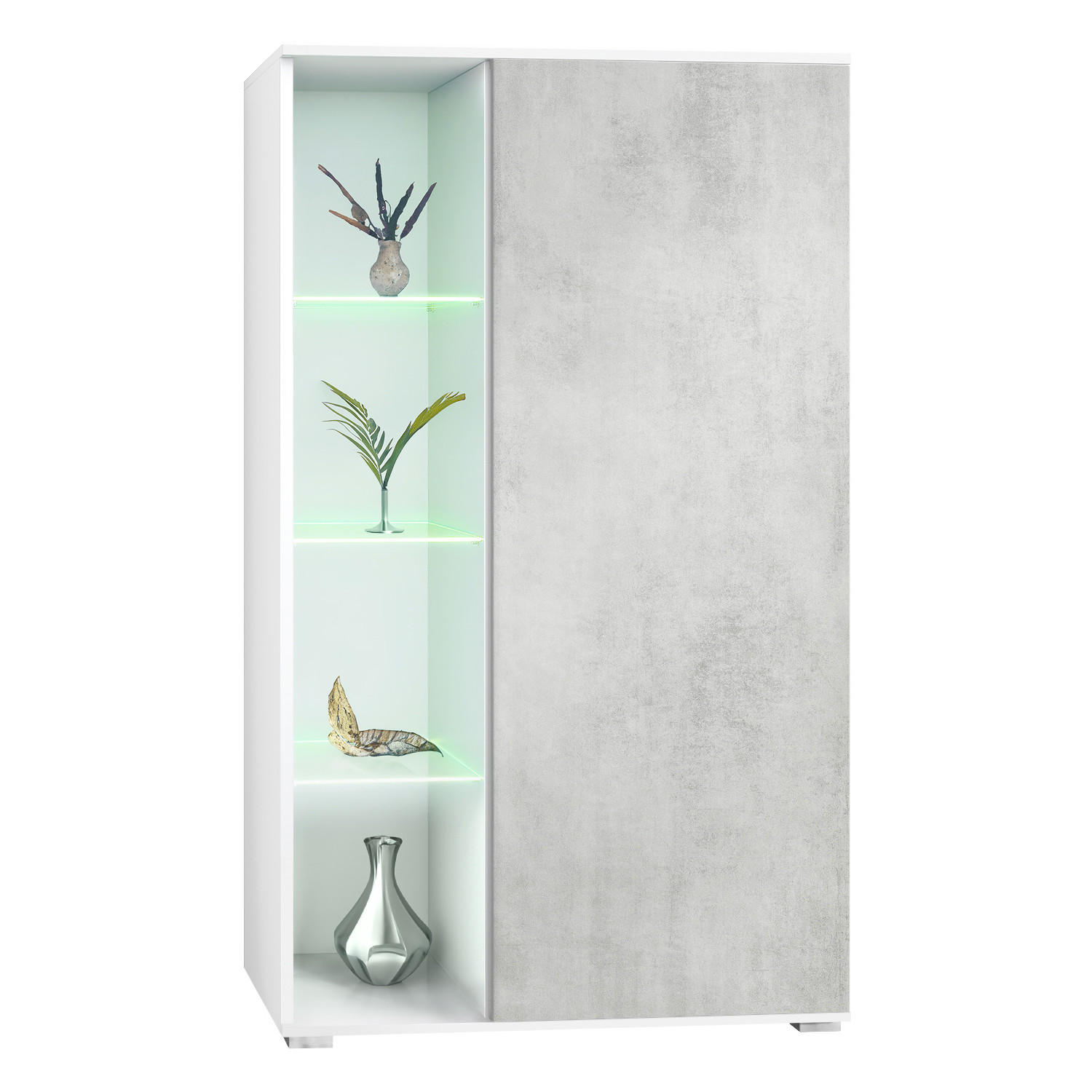 VITRINE Davos Beton Oxid Optik - Hellgrau, Holzwerkstoff (71.5/134/35cm) - Vladon