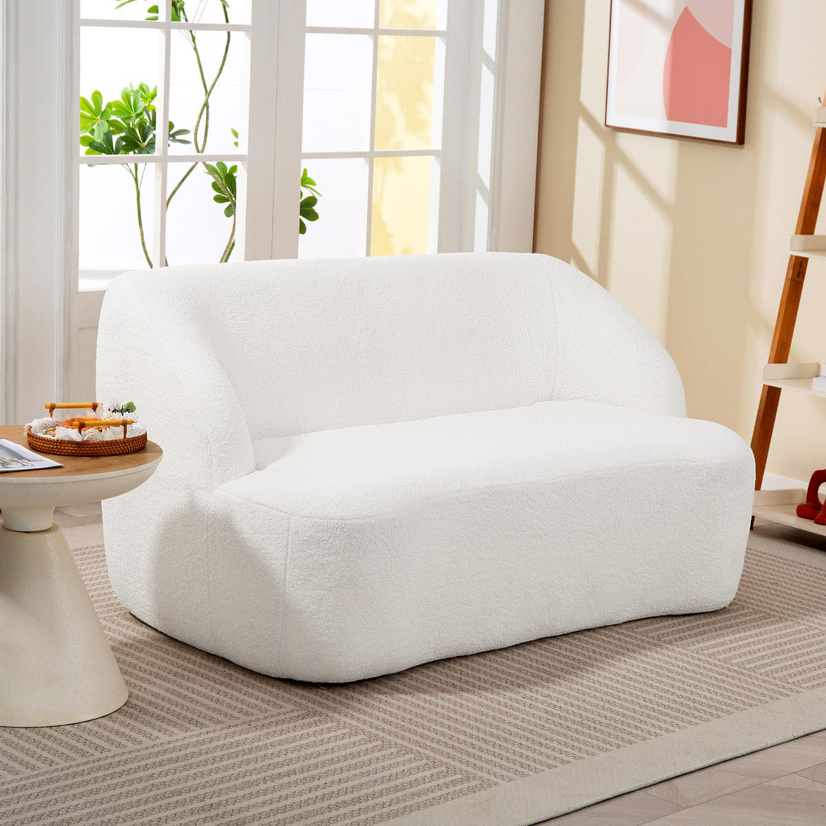 2-SITZER-SOFA DE-06496 geschwungenes Design, Polstersofa mit Fleece-Bezug Cremeweiß - Creme, Textil (142/73.5/85cm) - ComfortXL