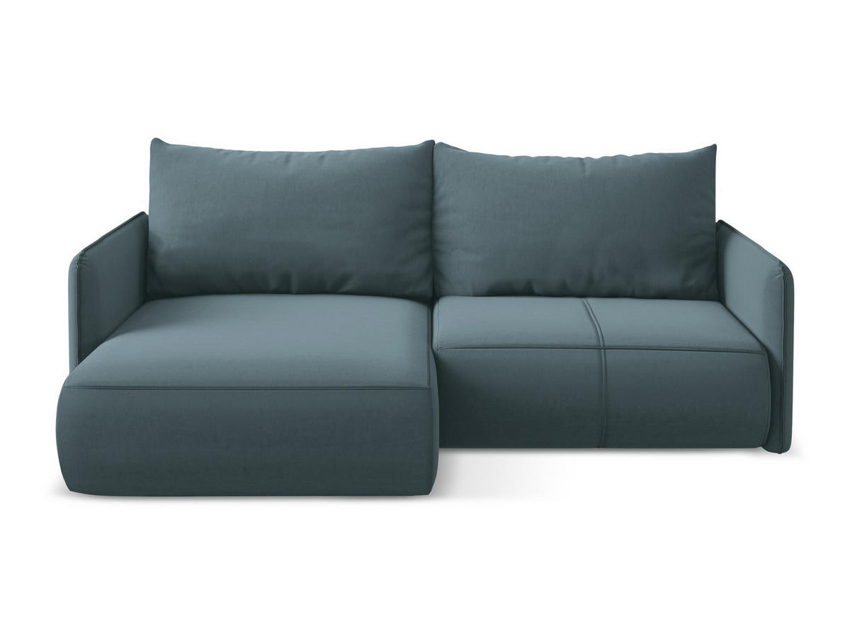 ECKSOFA mit Schlaffunktion Samt Stoff Blau - Blau/Petrol, Kunststoff/Textil (148/207cm) - Makamii