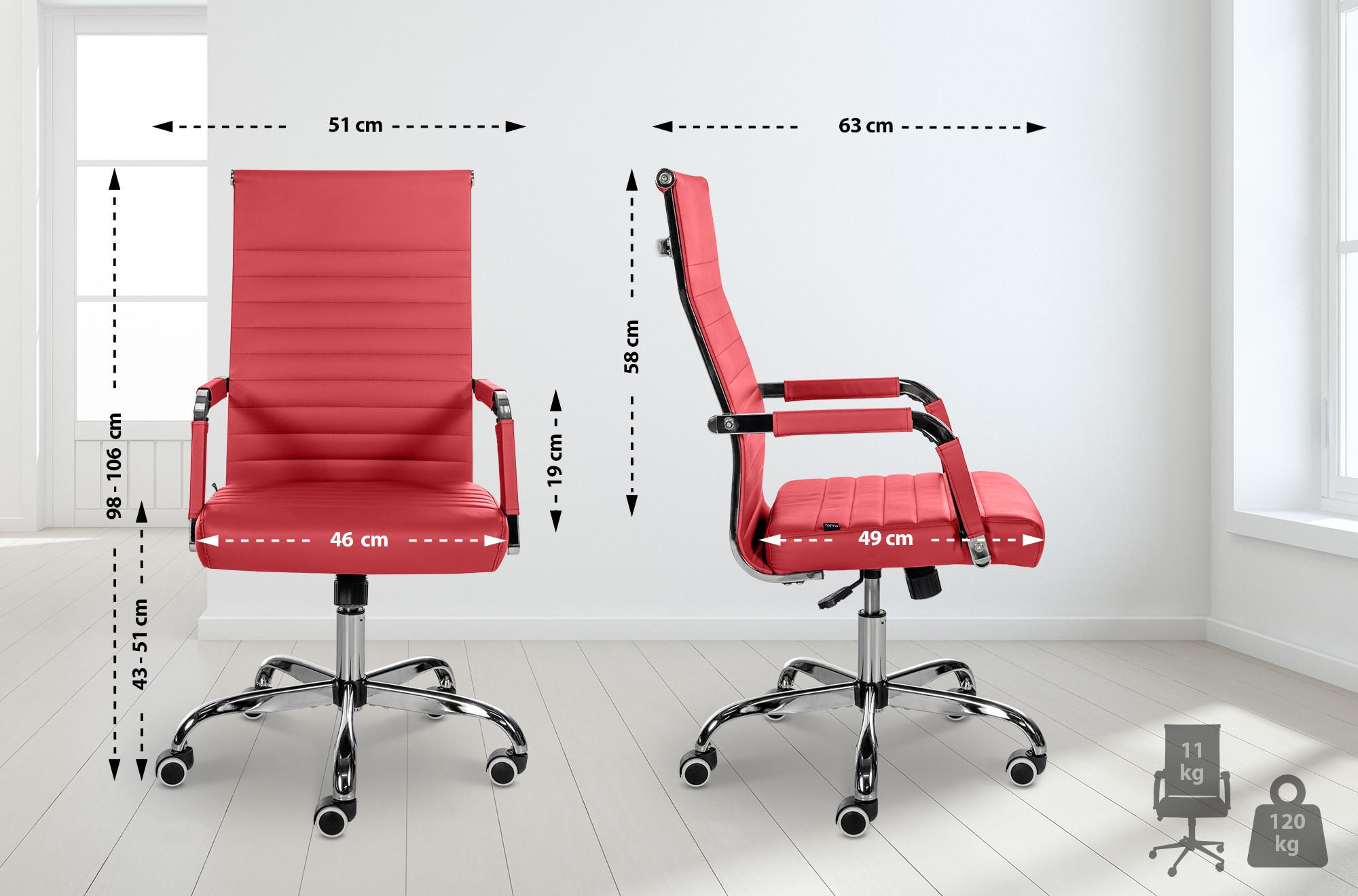 DREHSTUHL Lederlook rot - Rot, Textil/Metall (51/98/63cm) - CLP