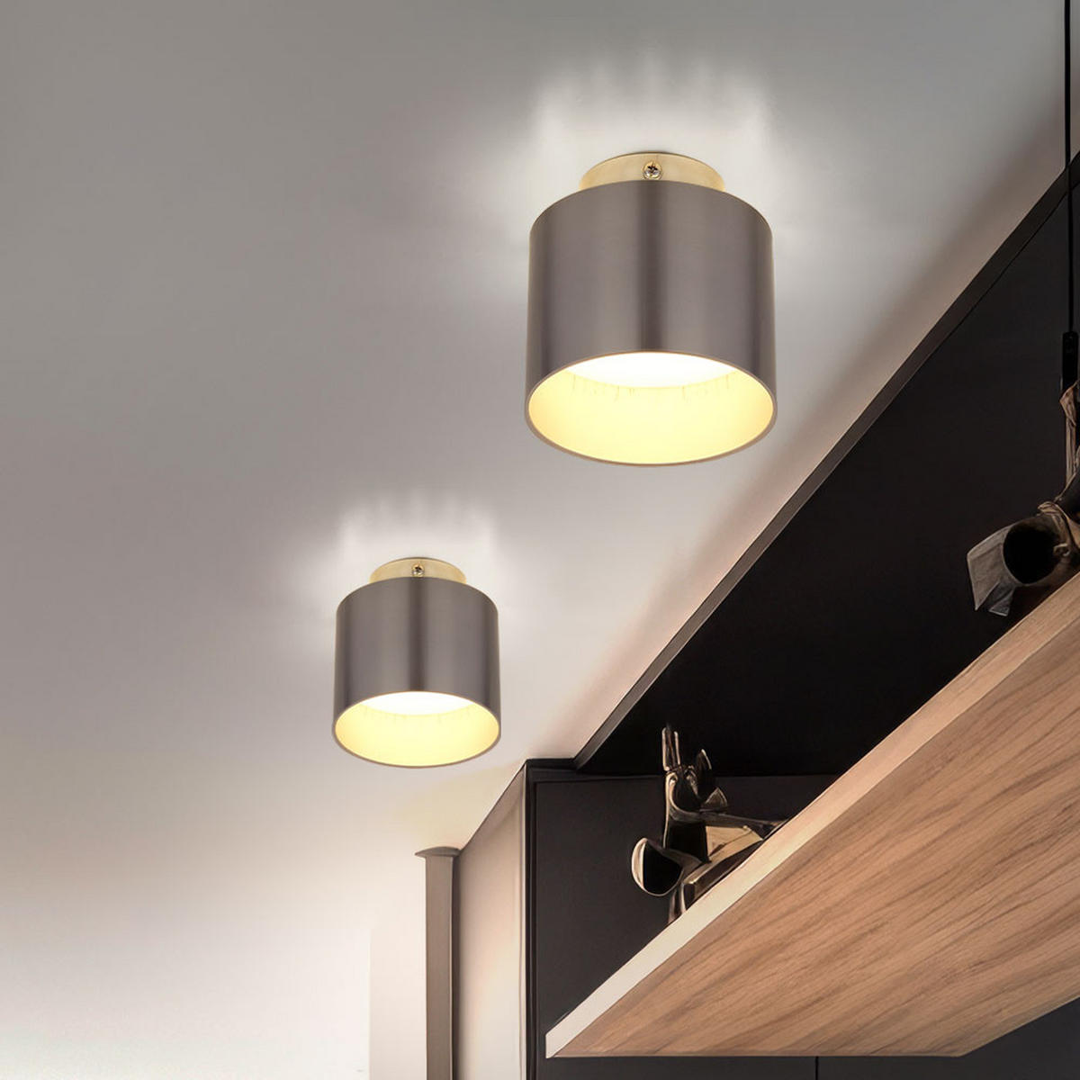 LED DECKENLEUCHTE Alu Nickel Matt Silber 2er Set - Silberfarben, Metall (10/10/10.5cm) - Globo Lighting