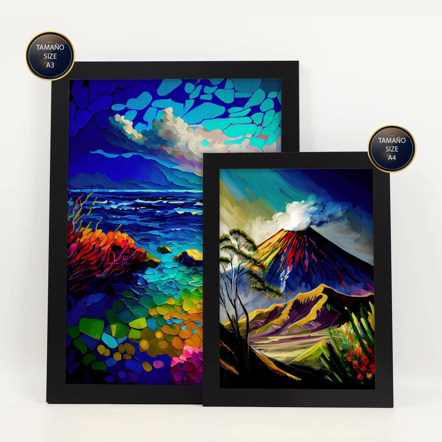 POSTER Set Mit 6 Berge Im Ölgemälde Stil A3 & A4 Schwarzer Rahmen - Schwarz, Papier (29/3cm) - Nacnic