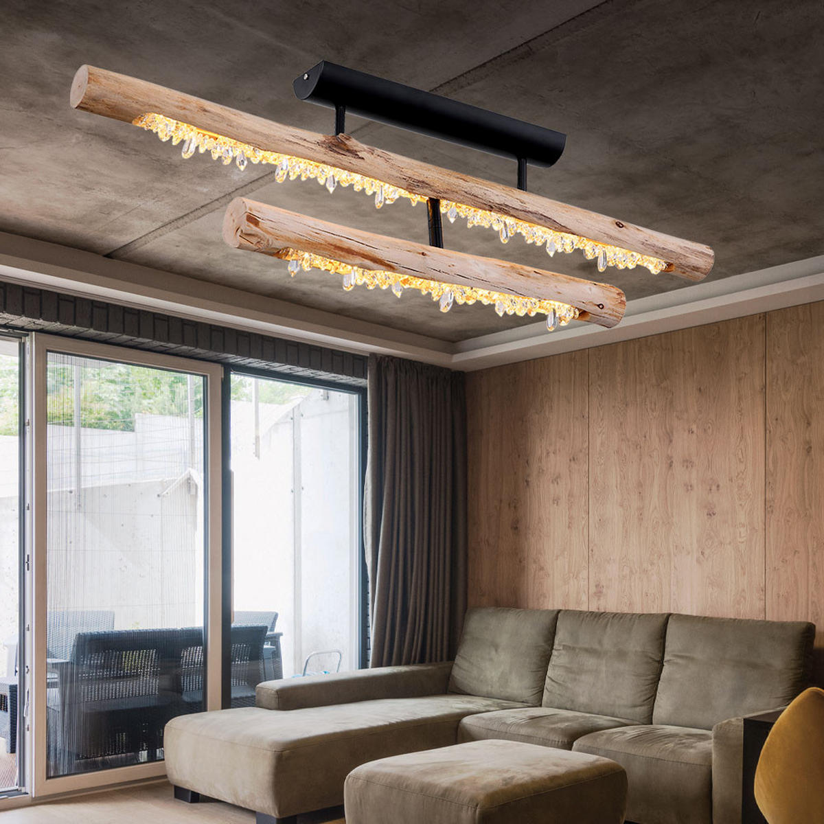 LED DECKENLEUCHTE Felicitas Schwarz Kristalloptik - Schwarz, Holz (100/8/30cm) - Globo Lighting