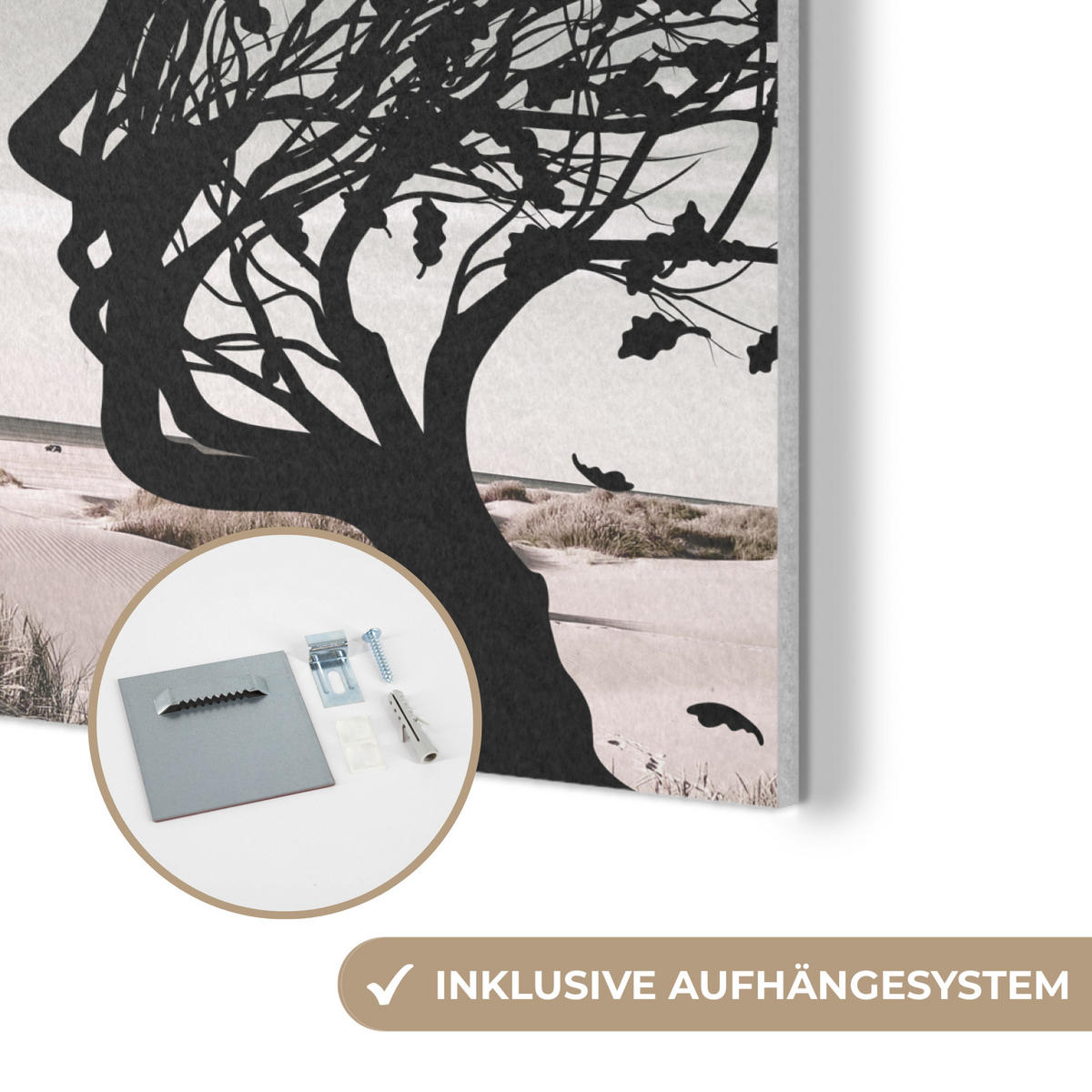 AKUSTIKPANEEL Strand - Meer - Menschen - Baum - Moderne Kunst 90x90 cm - Hellgrau, Textil (90/0.9/90cm) - MuchoWow