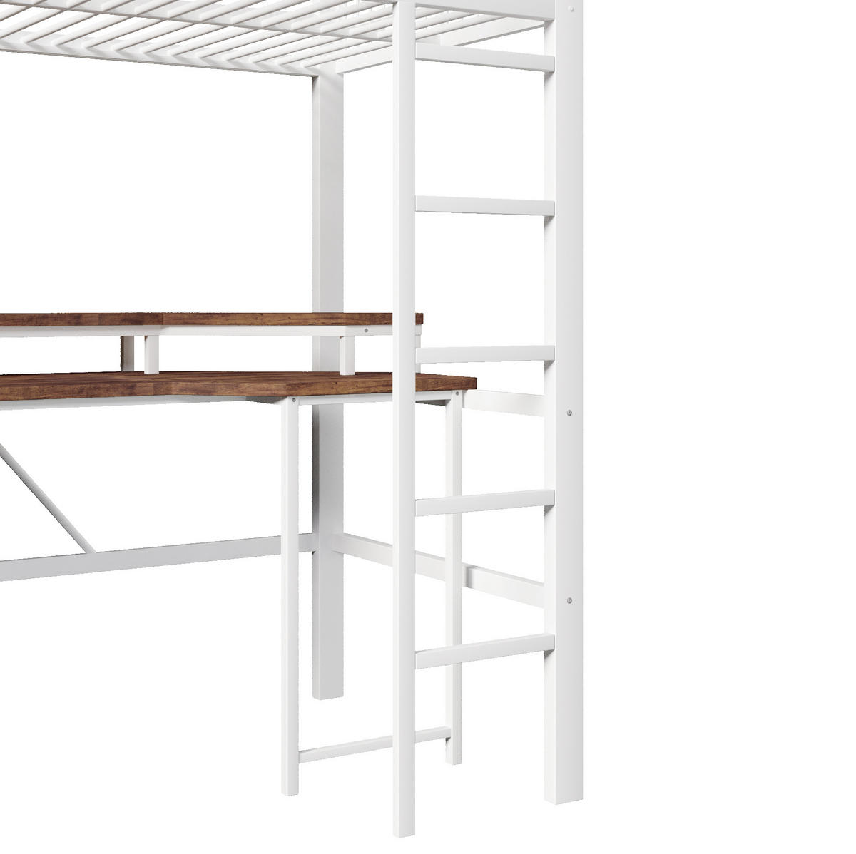 HOCHBETT 90/200 cm weiß aus Metall und MDF mit Schreibtisch - Weiß, Metall (90/200cm) - OKWISH