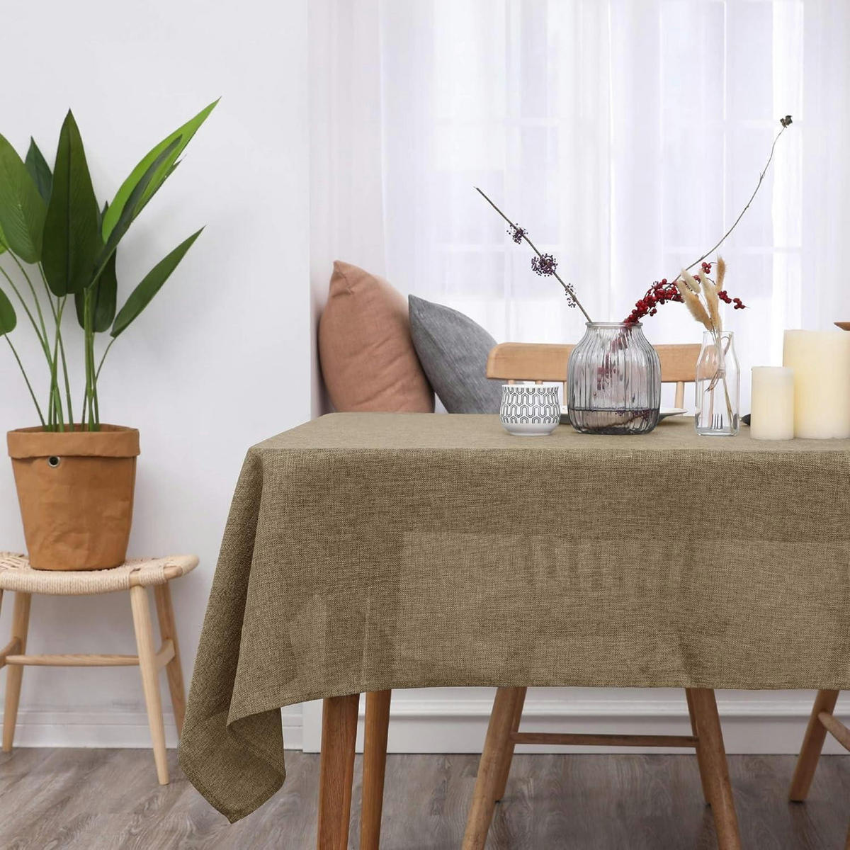 TISCHDECKE Leinenoptik Wasserabweisend 140 x 240 cm Taupe - Taupe, Textil (240/140/1cm)