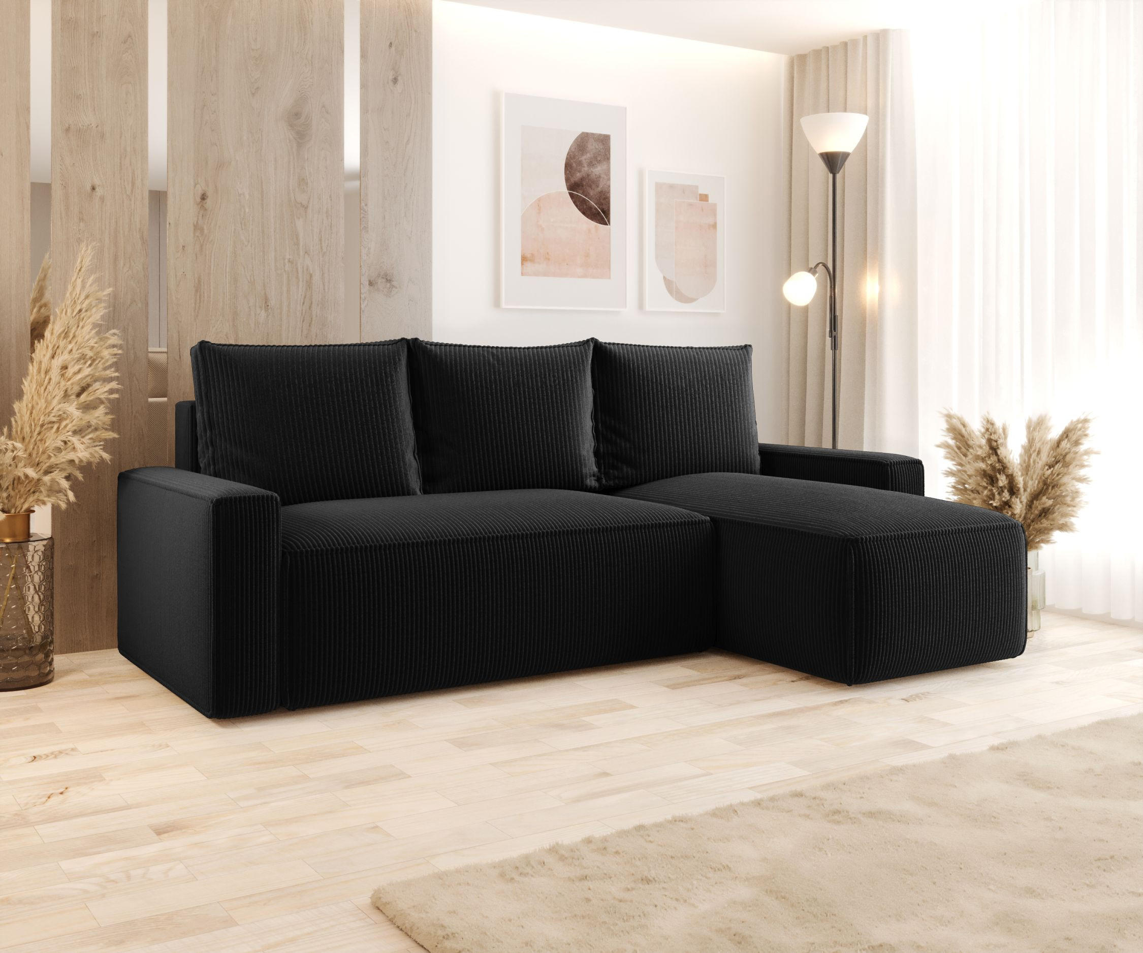 ECKSOFA mit Schlaffunktion SAVIO Poso 135 Rechts - Schwarz, Textil (232/140cm) - Bedante