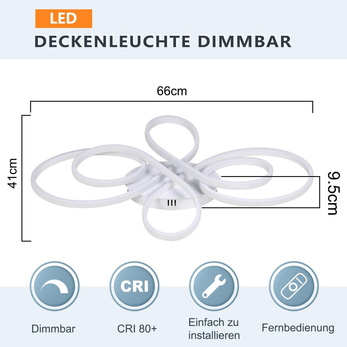 LED-DECKENLEUCHTE Falterstil 66/41/9.5 cm - Weiß, Metall (66/41/9.5cm) - Nettlife