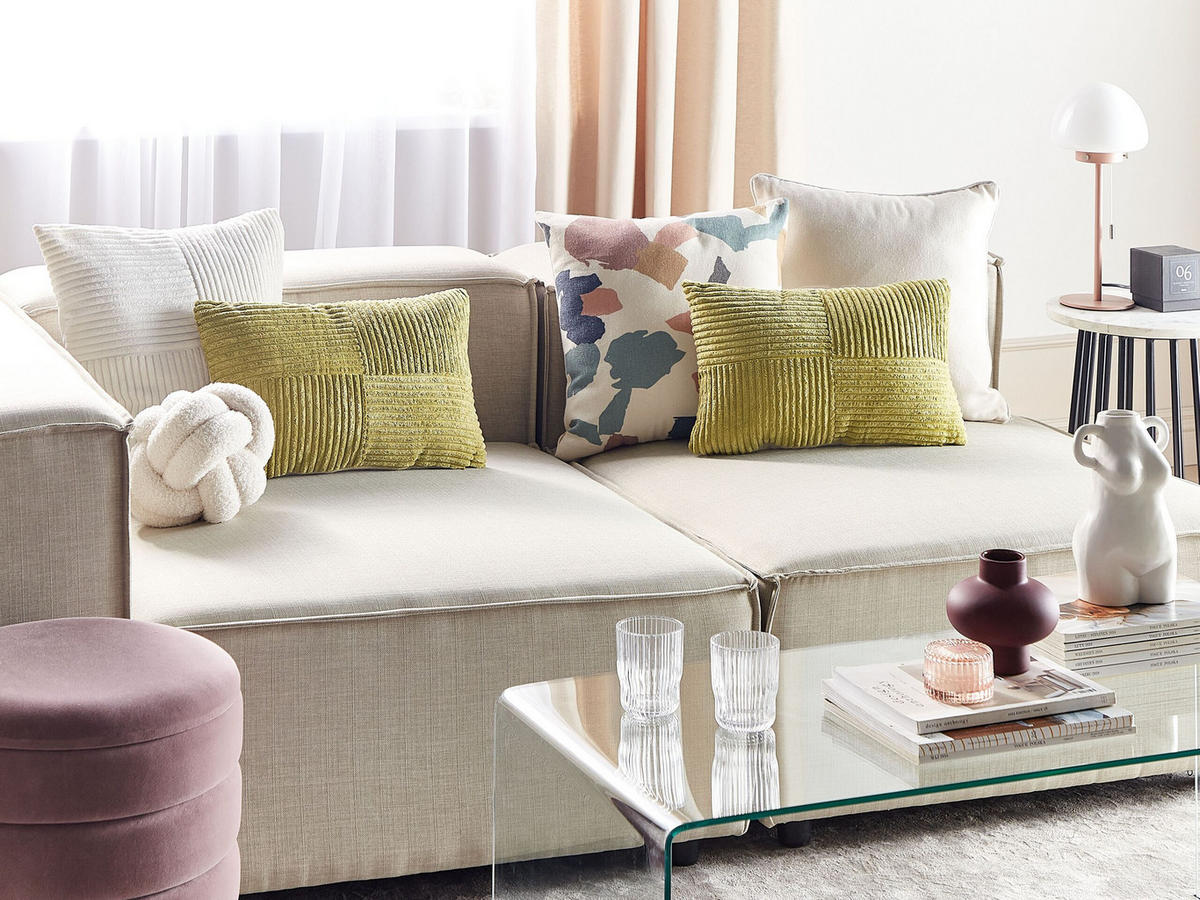 DEKOKISSEN CORD 2er-Set Olivgrün 43/43 cm Millet - Olivgrün, Textil (43/43cm) - Beliani